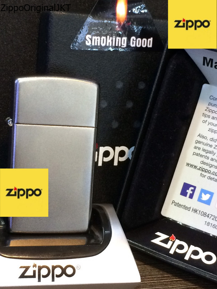 [NEW] Zippo slim satin 1605 Zippo Asli Autnehtic Original no KW