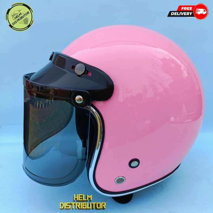 HELM BOGO DEWASA KACA DATAR, HITAM DAN BENING, LIS CHROME,KUALITAS PREMIUM UNTUK PRIA DAN WANITA COD