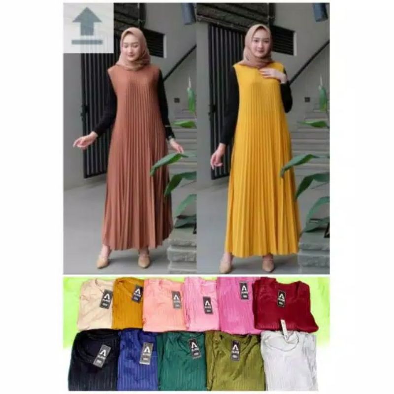 GAMIS PLISKET MAYUNG LONGDRESS PLISKET TANPA LENGAN GAMIS PLISKET OVERAL [AY]