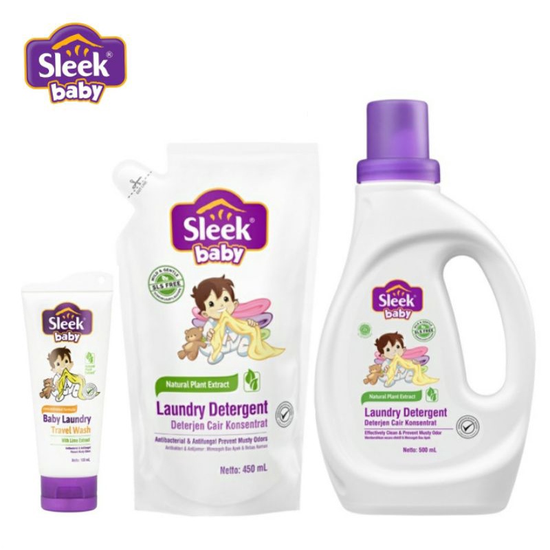 SLEEK Baby Laundry Detergent 500ml 450ml Travel Wash 100ml | Sabun Cuci Baju Bayi | Detergen Pakaian Bayi