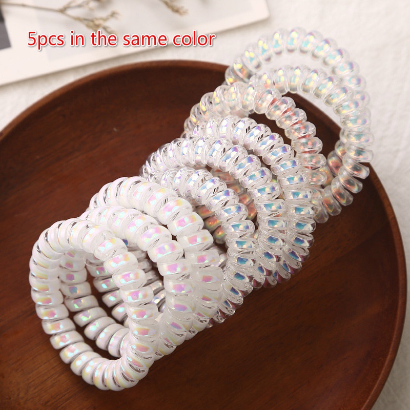 5pcs Glitter Elastic Spiral Telephone Wire Design Plastic Hair Ties Ponytail Holder Hair Styling Tool