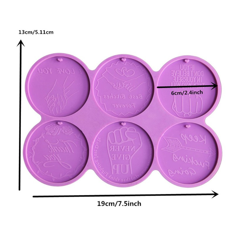 Glitter Motivational Keychain Resin Mold Round Inspirational Words Charms Keyring Resin Mold Jewelry Crafts