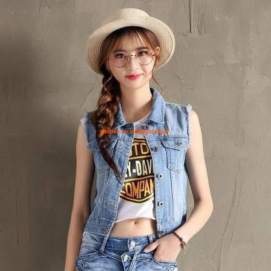 Rompi Jeans Jaket Vintage Wanita Vian Vest Outfit Terbaru Wanita | Outfit Remaja Terbaru Kekinian