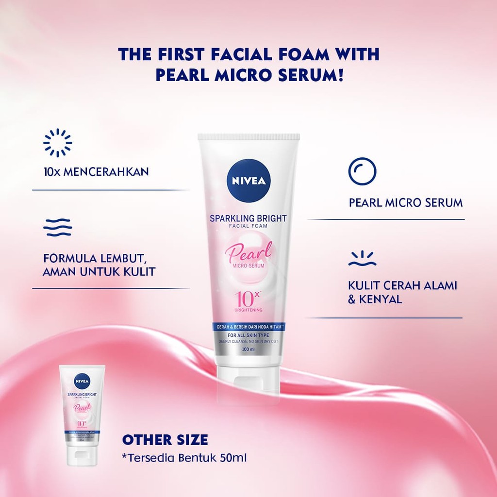 NIVEA SPARKLING BRIGHT WHITENING FACIAL FOAM 100ML ORIGINAL ~ READY STOK