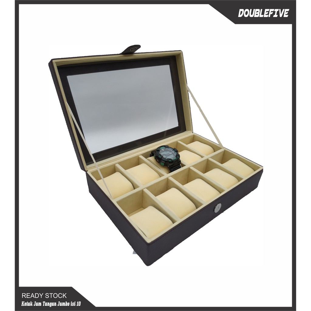 Watch Box / Tempat Jam / Kotak Jam Tangan JUMBO Isi 10 - Coklat-Cream