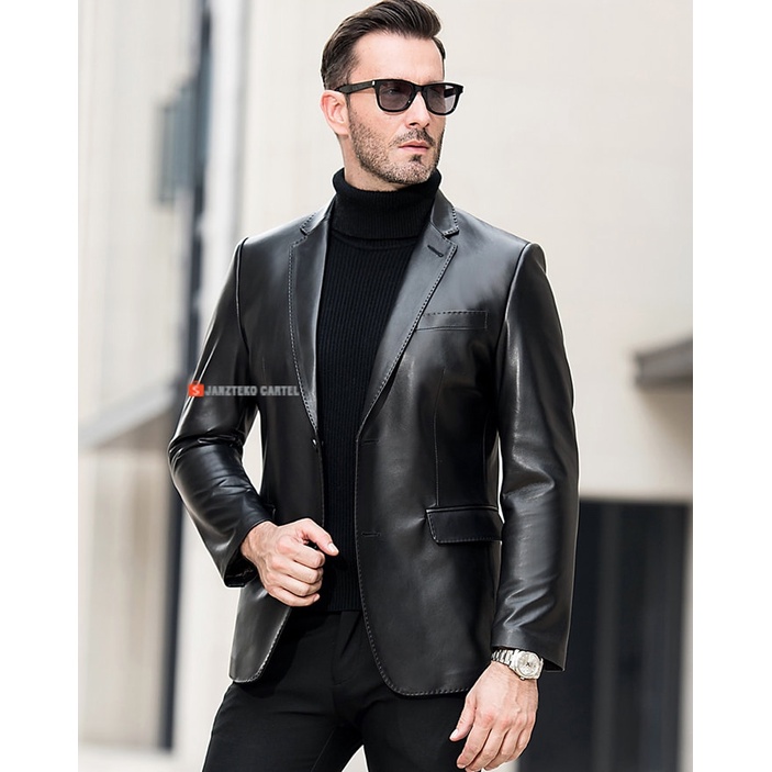 JNK x GORAN - Blazer Pria Jaket Leather Premium Original Casual Formal Kulit Semi Sintetis Viena Jas Pria Winter Office Autumn Kondangan Lamaran Nikahan Laki Laki Cowok Anak Muda Santai Remaja Dewasa Kerja Kantoran Dinas Slimfit Elegan Jumbo Korea Ori New