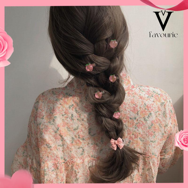 [COD]5 PCS Manis Pink Jepit Rambut Gadis Busur Peach Camellia Sisi Klip Aksesoris Rambut-FA