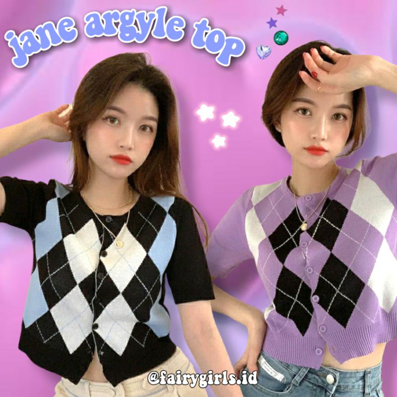 Jane argyle knit top - crop cardigan argyle/cardigan rajut wanita/ korean cardigan