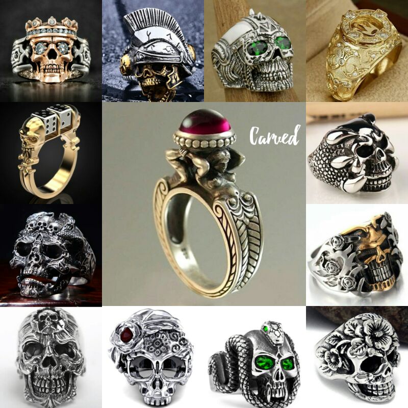 Cincin Pria gaya tengkorak punk style men ring carved series