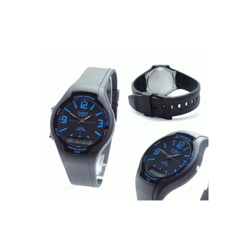 Casio Original AW-90H-2B Jam Tangan Pria - Digital - Karet - Hitam Biru