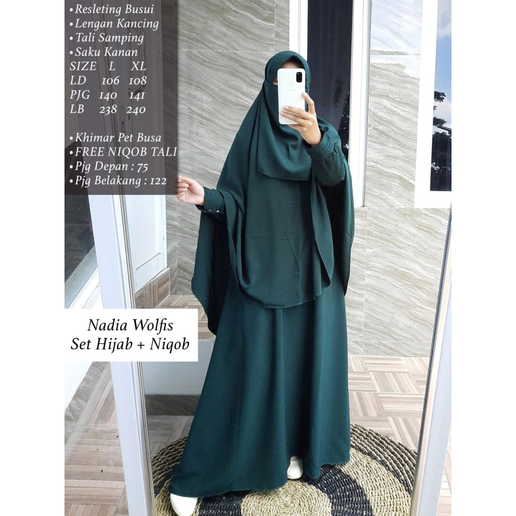 Gamis Syari Wolfis Set FREE Niqob Basic/ Set Syar'i WOLFIS Exclusive/ Wolfis Set Niqob Premium