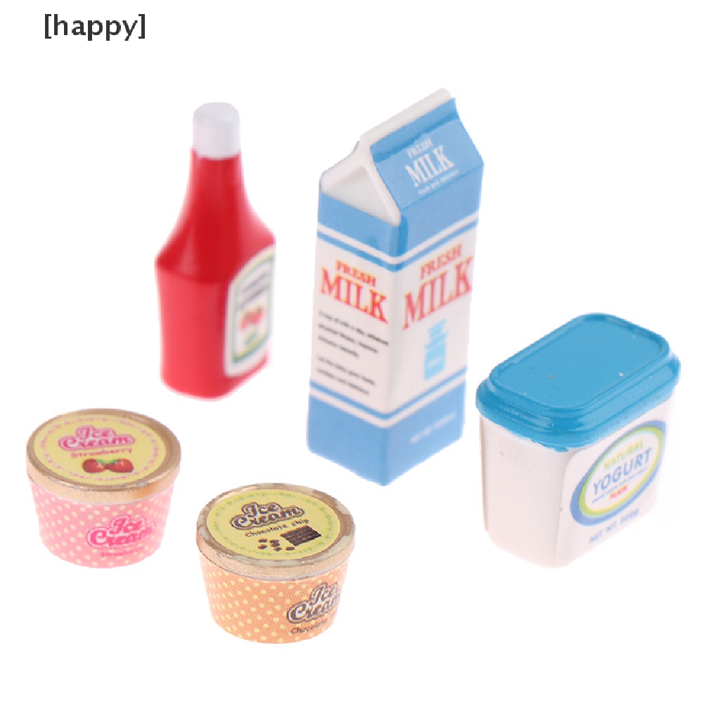 5pcs / set Mainan Miniatur Saus Tomat / Yogurt / Es Untuk Aksesoris Dapur Rumah Boneka