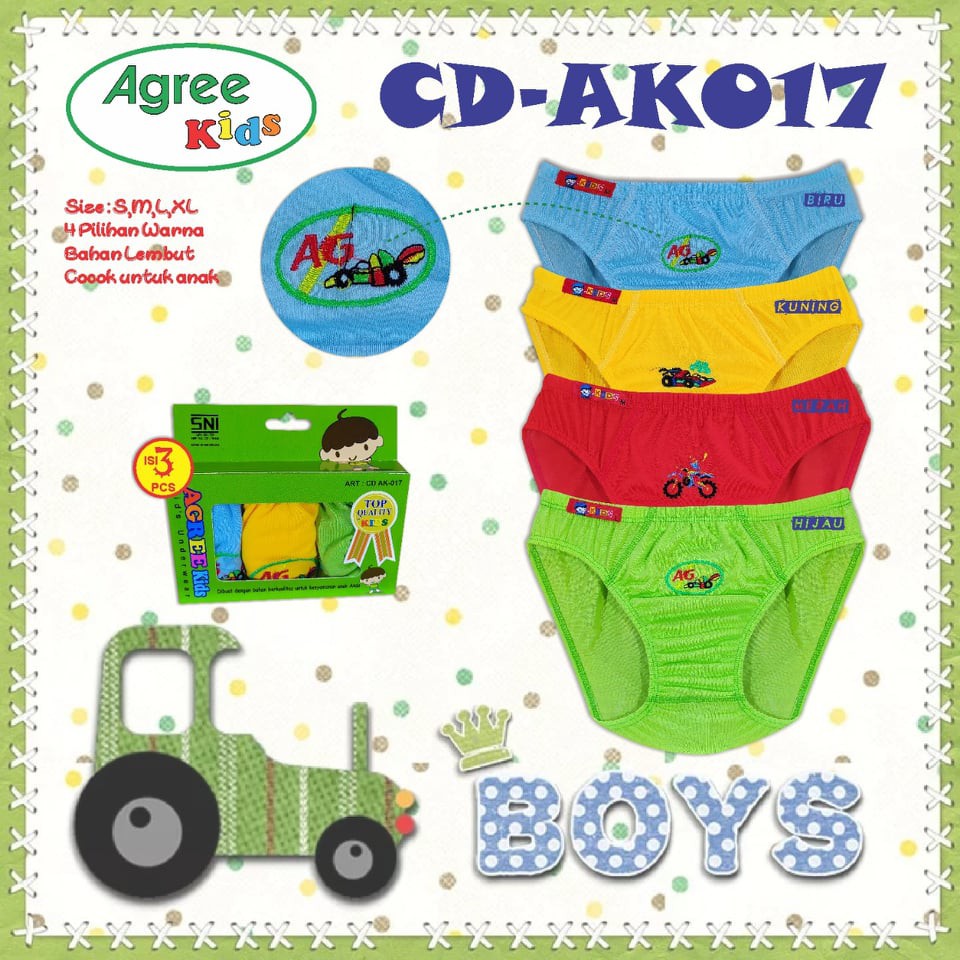 1 Box Isi 3pcs CD Anak Cowok Agree Kids