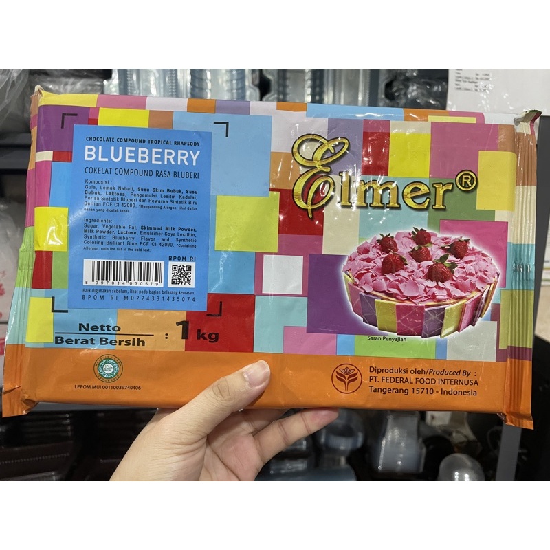 

Elmer Cokelat Compound Rasa Blueberry Bluberi 1kg warna biru