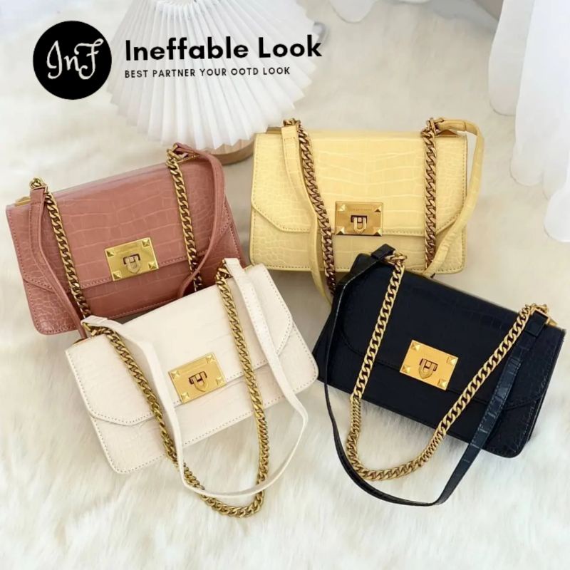 Tas Wanita CK CROC EFFECT CHAIN STRAP CROSSBODY TAS CK METALLIC CROSSBODY BAG Selempang Wanita CK CR