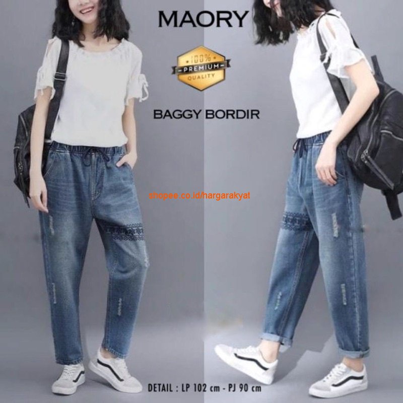 Astec Pants Baggy Jeans Bordir Kolor Muter || Ouftit Ootd Jeans Wanita