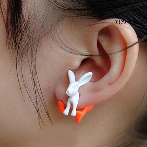 OW@ 1Pc Women's Cute Rabbit Animal Alloy Ear Stud 3D Bunny Earring Fashion Jewelry