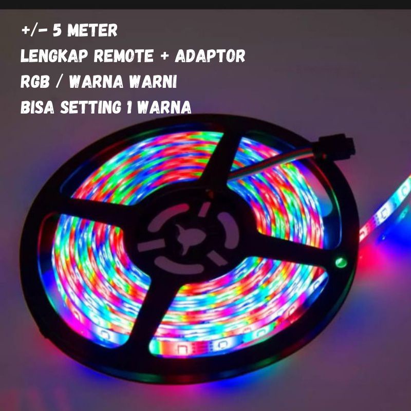 Lampu Led Strip Rgb Multi Color IP44 Remot dan Adaptor Siap Pakai