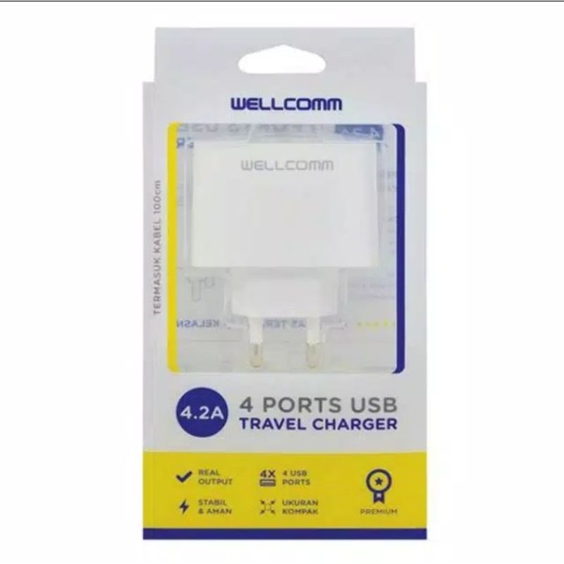 Charger Hp  4 PORT USB4.2A WELLCOMM Cocok Buat Semua Type Hp