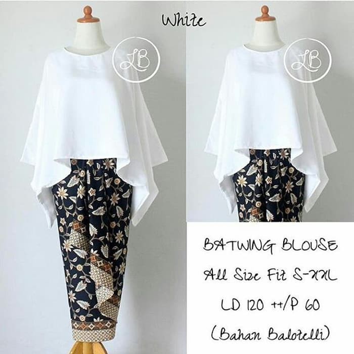 Setelan Kebaya Kutu Baru Batwing / Kalong JUMBO White