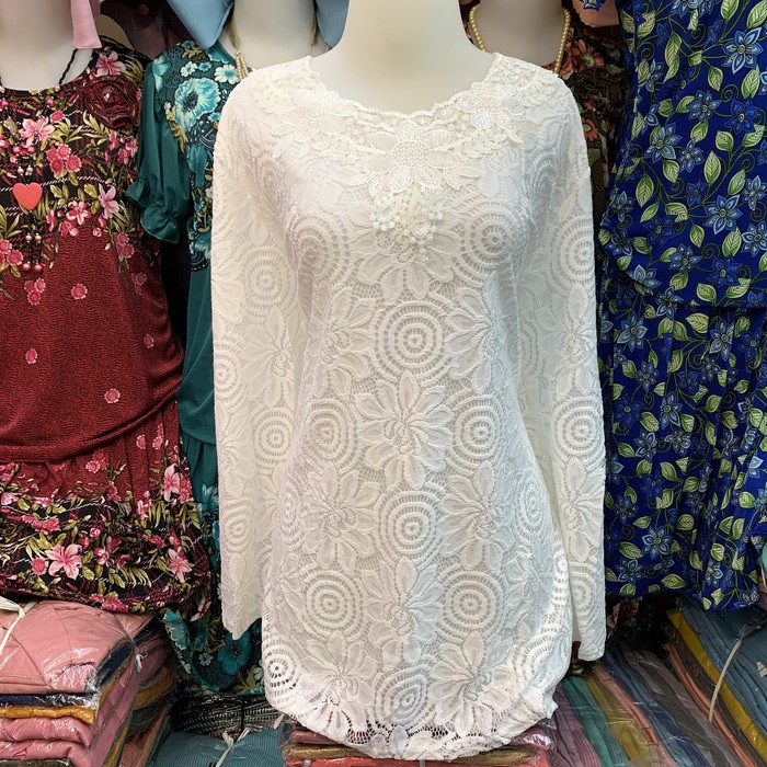 Atasan Brukat Baju Blouse Brukat Import Jumbo XXL Khusus Putih