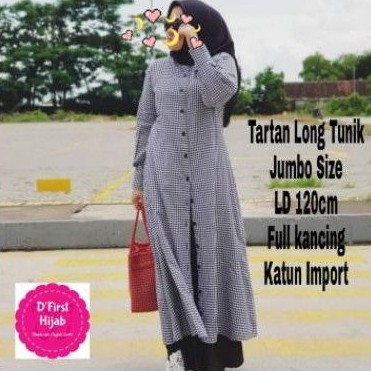 Long Tunik Katun Tartan Square Kotak Jumbo Big Size LD 120cm