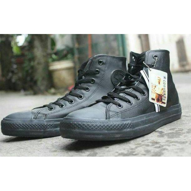 Buruan Sepatu Pria Converse Kulit Full Black Tinggi Murah Limited
