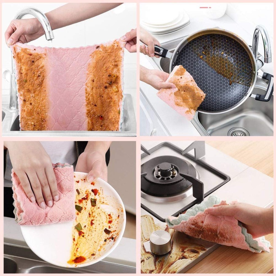 Kain Lap Piring Anti Minyak Tebal / Kain Lap Microfiber Dapur Lap Cuci Piring Gelas Coral Fleece Kitchen Towel Serap Air Cleaning Cloth Serbaguna