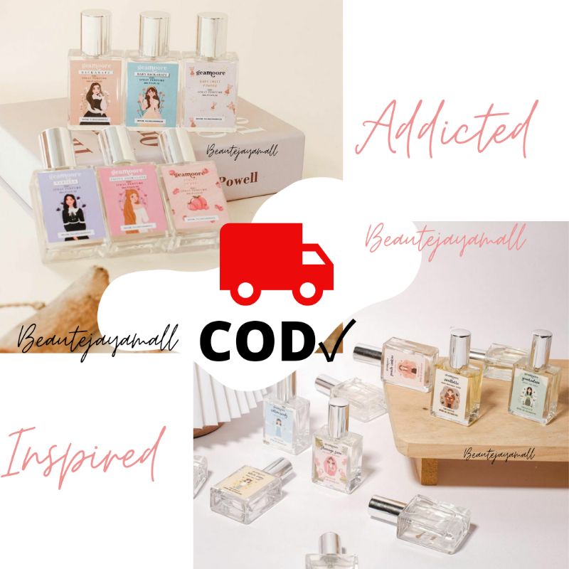 GEAMOORE INSPIRED 30 ML ADDICTED 15 ML PARFUM SPRAY NON ALKOHOL FLAMINGO FAME BLUSH SUNNY COTTON CAN