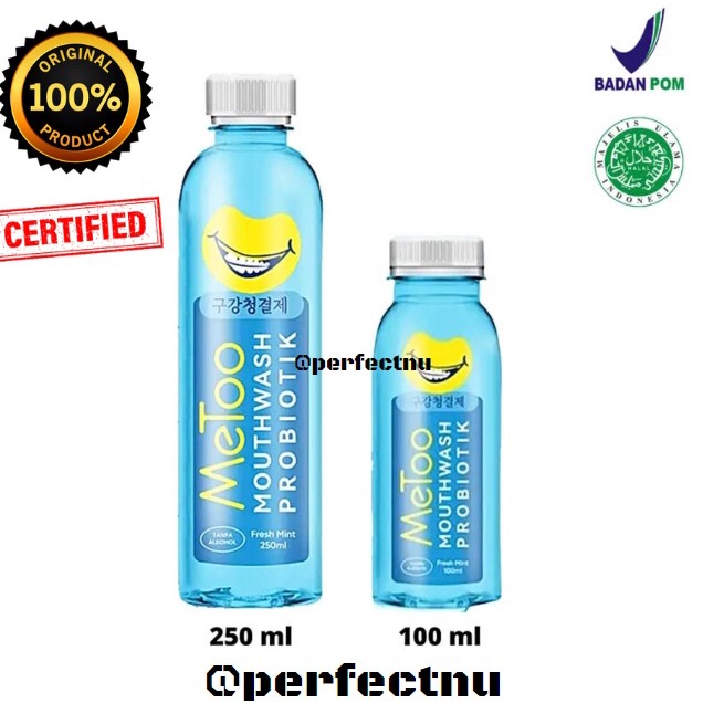 MeToo Mouthwash Fresh mint 100ml/250ml Obat kumur probiotik/nafas segar/pemutih gigi ORIGINAL BPOM