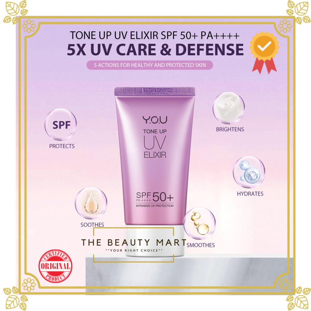 Y.O.U Tone Up UV Elixir Hyaluronic Acid SPF 50+ PA++++ Sunscreen