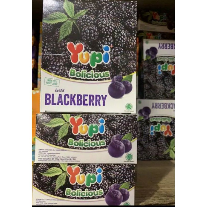 

Yupi Bolicious rasa Blueberry 1 box isi 24 pcs x 5gr