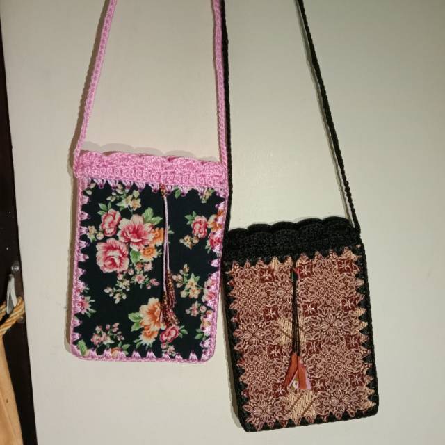 TAS HP RAJUT MOTIF BATIK/TAS SELEMPANG / MURAH