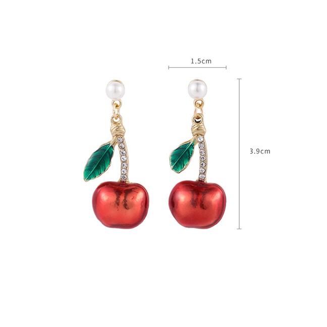 LRC Anting Fashion Red Pearl And Diamond Apple Alloy Earrings K70218