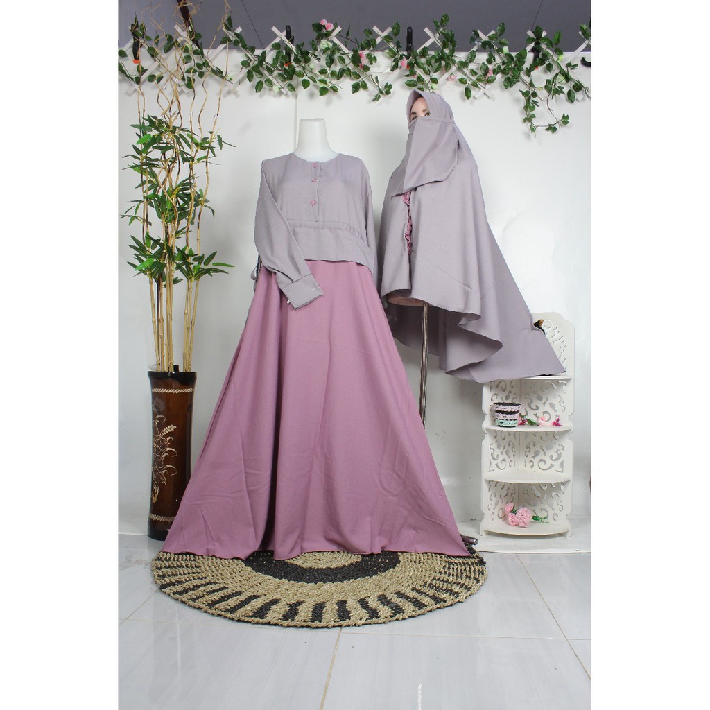 Gamis syari Set Cadar Itycrepe LALUNA Busana Muslim Wanita Syari Terkini Terlaris purdah niqob murah busui jumbo reseller dropshiper