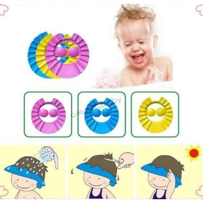 Topi keramas Anak Kancing Kid shower cap mata shampoo mandi LWS40