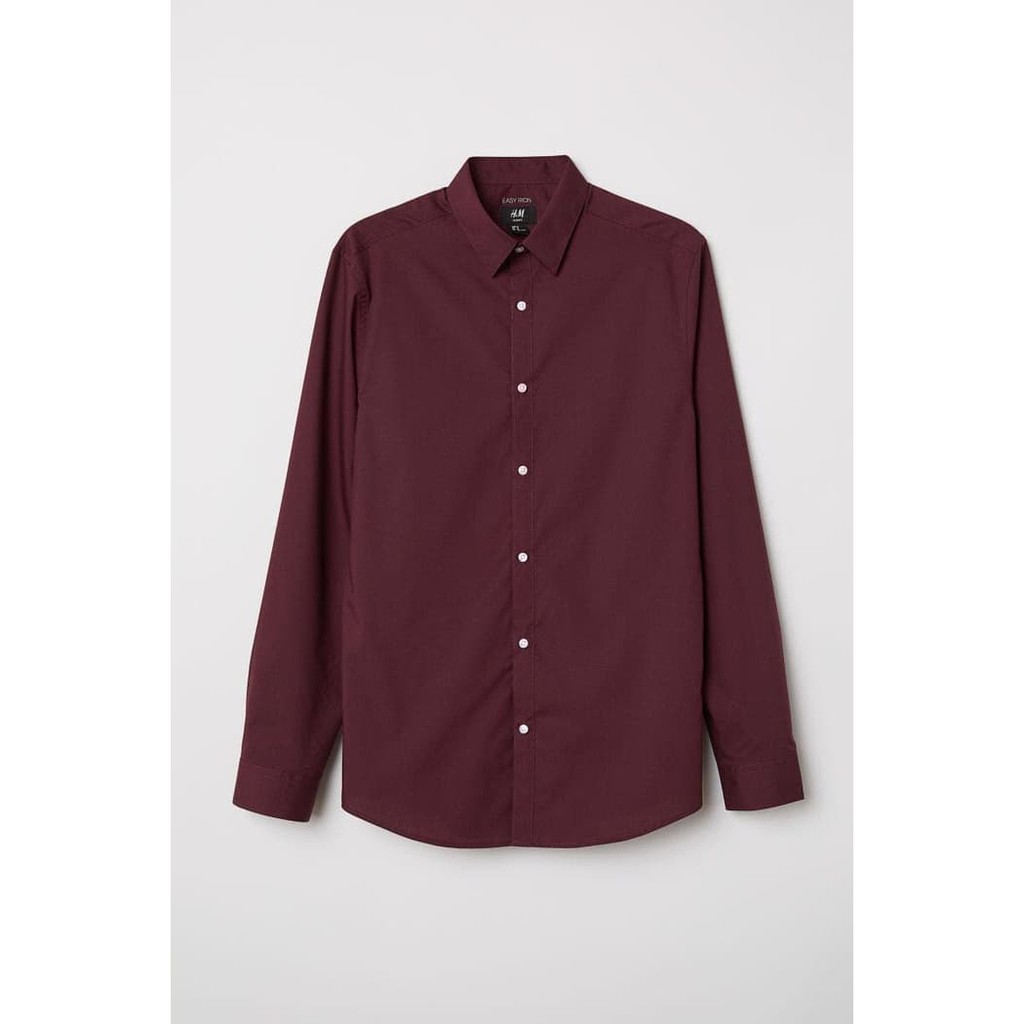 Kemeja Formal HnM H&M Easy Iron Slim Fit Maroon