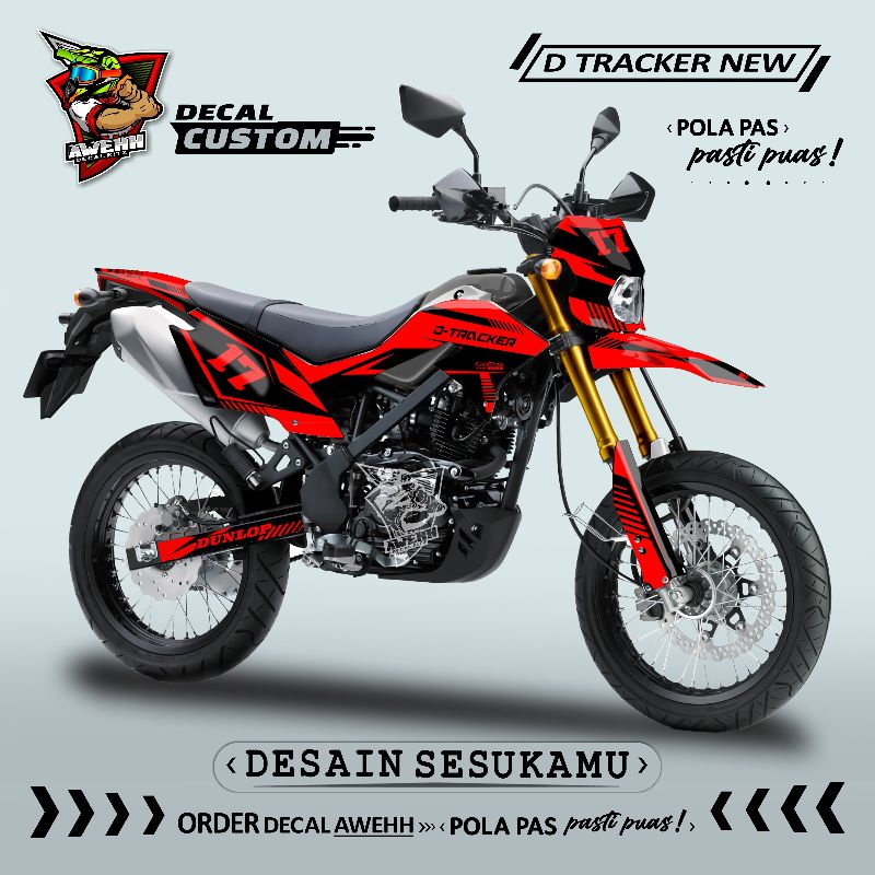 DECAL DTRACKER NEW - KLX BF - KLX GORDON - DECAL STIKER MERAH SIMPEL
