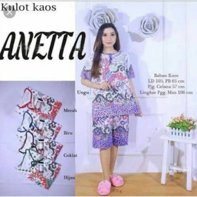 Setelan Kulot Kaos/celana pendek /setelan cp motif jumputan