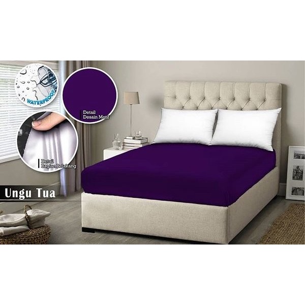 Sprei Waterproof 120x200 MONALISA - anti ompol air water proof polos - 120 Single Size - SP-Ungu Tua
