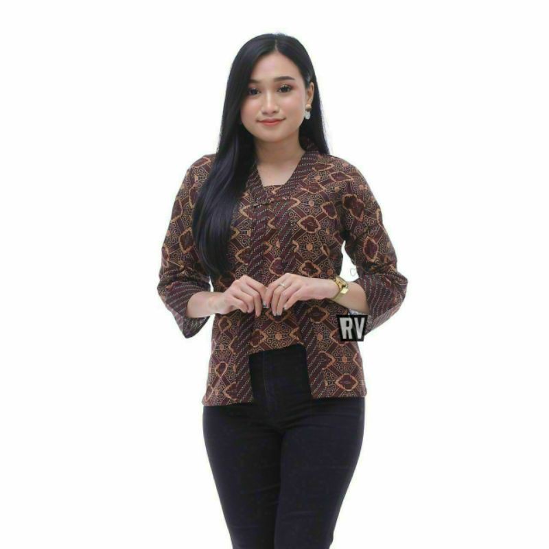 Batik wanita ASJ SA HRB026 Kenongo Kemeja Tosca Pendek kerja kantor-Wajik coklat