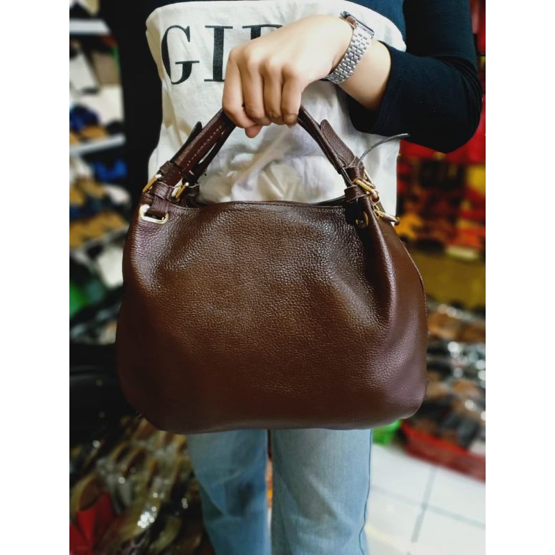 TAS LV DOUBLE TALI KULIT ASLI SUKAREGANG GARUT SIZE M TANGGUNG (M BESAR)