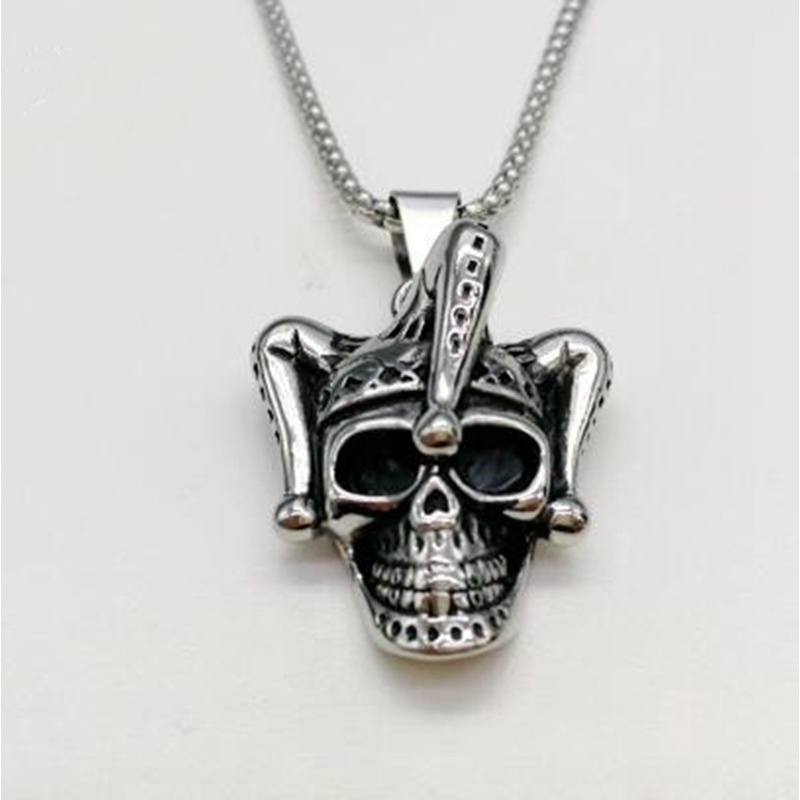 Vintage Fashion Punk Joker Skull Pendant Necklace Men Hip Hop Clown Skull Charm Necklace Jewelry