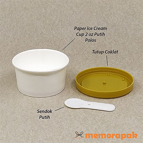 RB Paper Cup Ice Cream / Gelas Kertas Es Krim 2 oz + Tutup Coklat + Sendok Putih