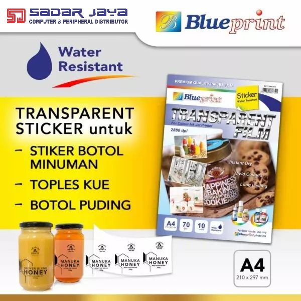 Blueprint Transparent FIlm Sticker Transparan Tahan Air Bahan Transparant Stiker A4