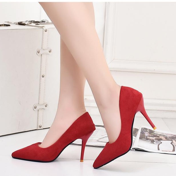 RYS - Pointed Toe Sepatu Korea Hak Suede Runcing Kantoran/Pesta - Ori Import