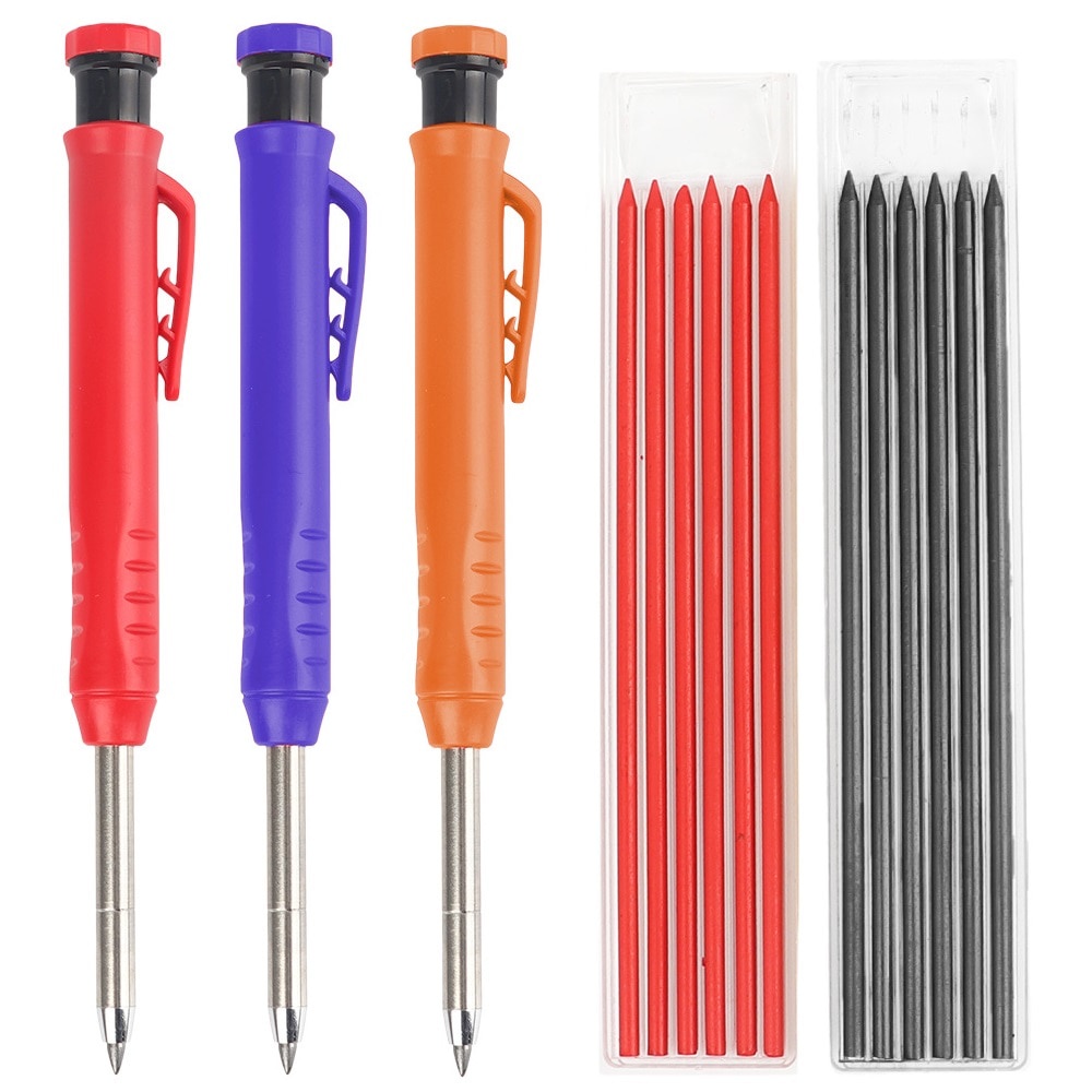 

Pre Order Solid Carpenter Pencil Set with Refill Leads Built-in Sharpener Deep Hole Mechanical Pencil Marker Tool Woodworking Marker Set