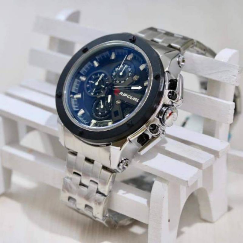 Jam Tangan Pria Ripcurl 4141 Rantai Premium Crono Tanggal Aktif - Free Box Batre Cadangan Original