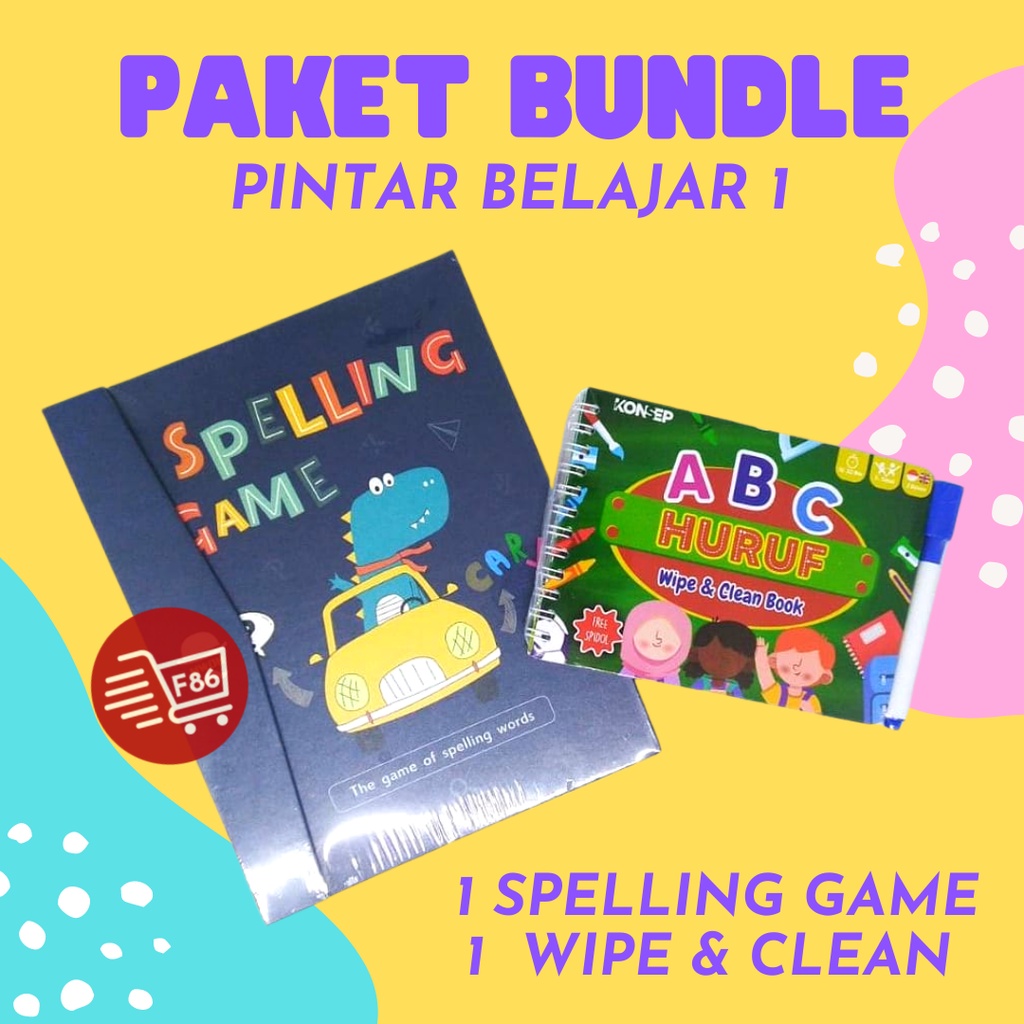 F86 Paket Mainan Edukasi Anak - Spelling Game Book - Wipe Clean Book