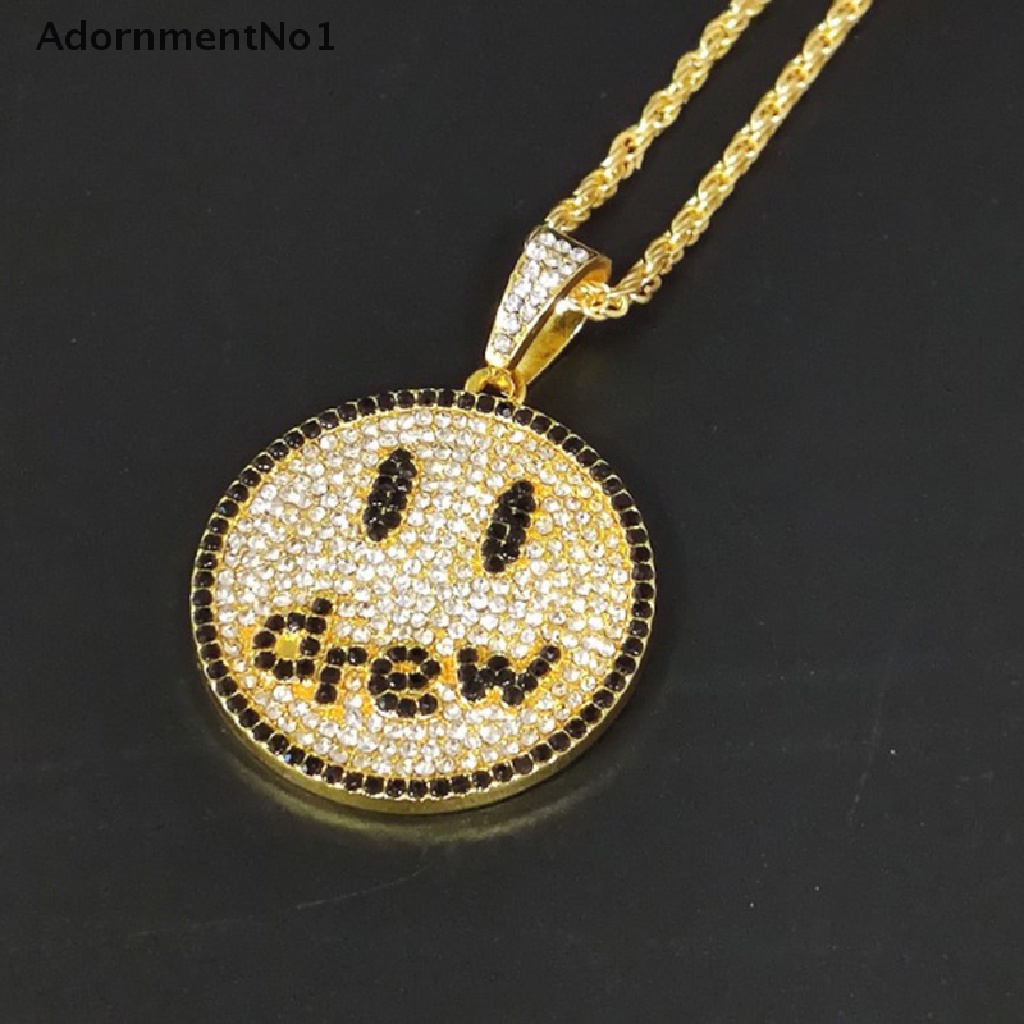 (AdornmentNo1) 1pc Kalung Rantai Pendan Ukiran Smiley Face Gaya Hip Hop Untuk Unisex